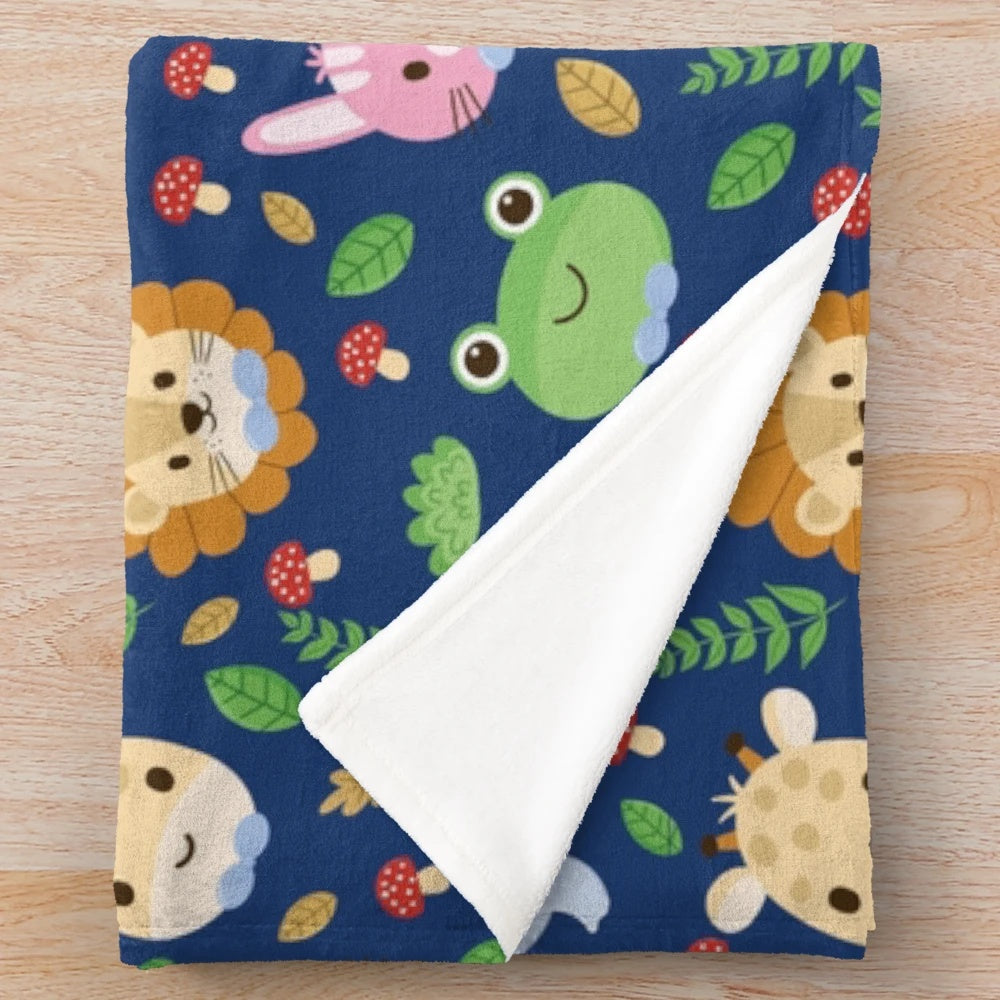 Plush blanket featuring a cute animal with sacred pattern design