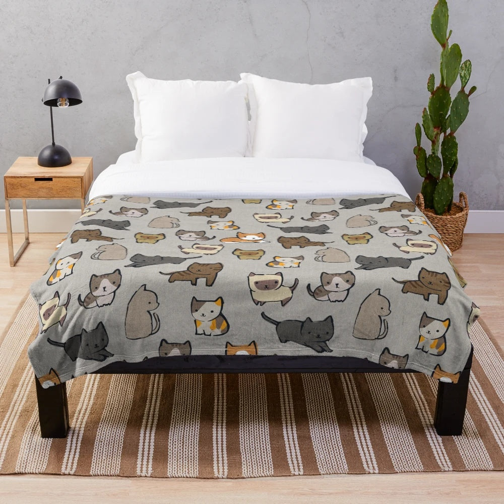 Cats on Silver Plush Blanket