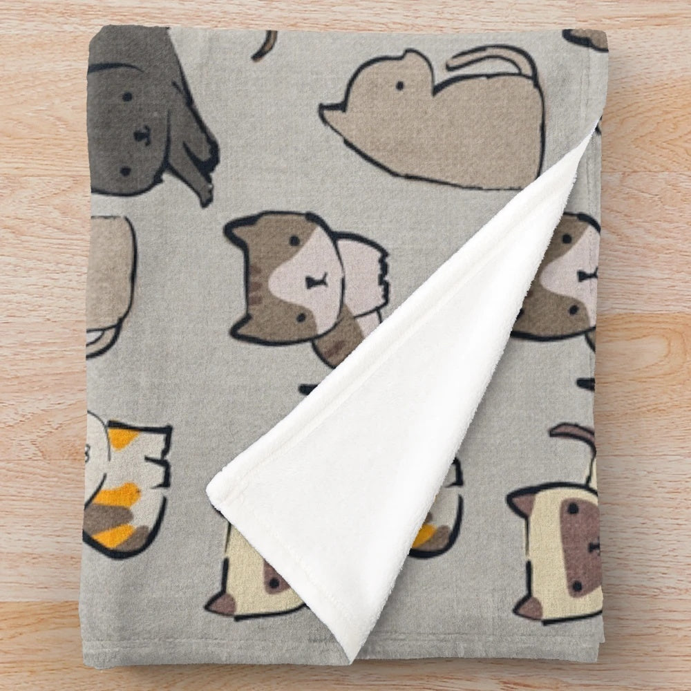Cats on Silver Plush Blanket