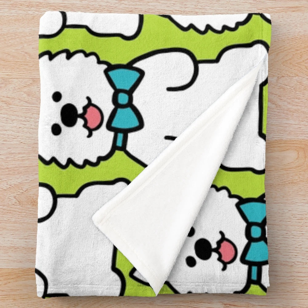 Soft and plush blanket with a kawaii dog portrait design