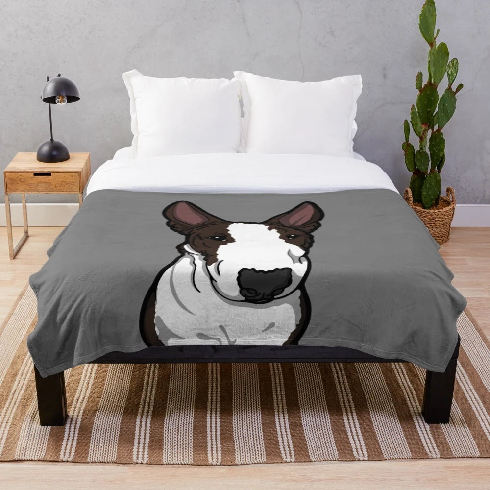 Plush blanket with a cute English bull terrier dog portrait
