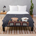 Plush blanket featuring a cute couple of bear and panda friends watching the moon together