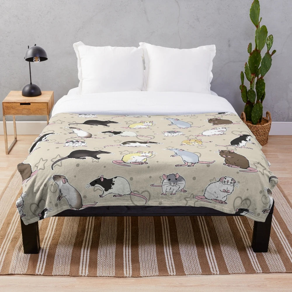 Plush blanket featuring a cute and stylish rat pattern design