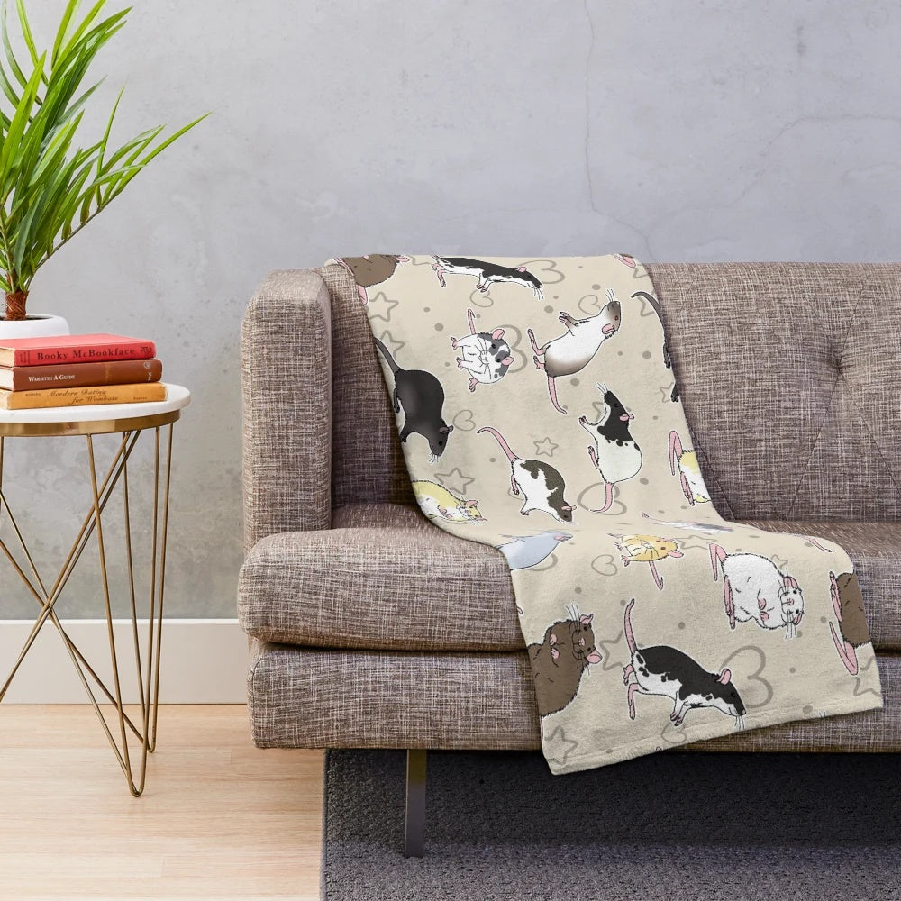 Plush blanket featuring a cute and stylish rat pattern design
