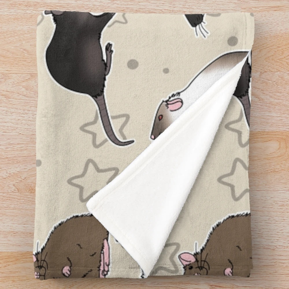Plush blanket featuring a cute and stylish rat pattern design