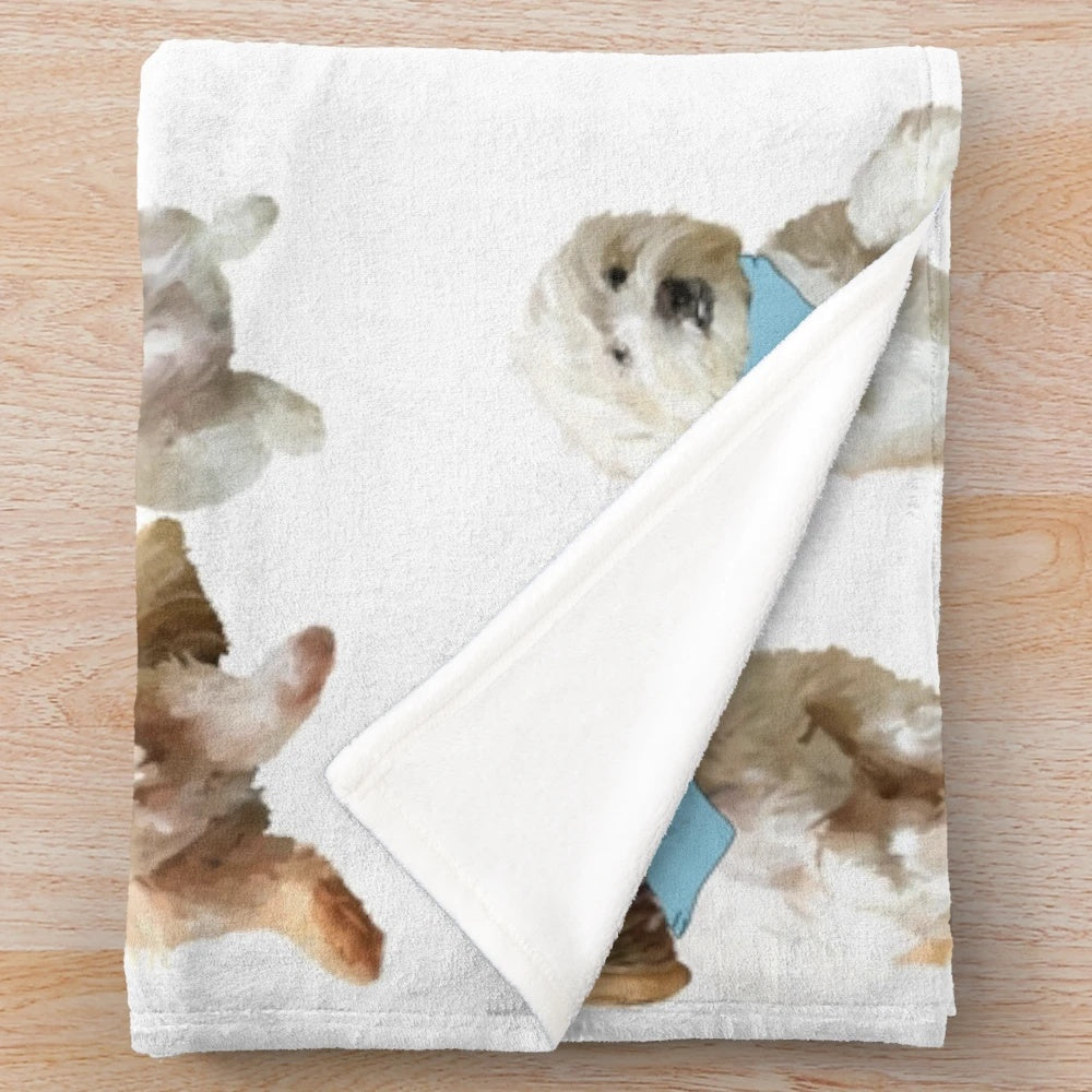 Soft, plush blanket featuring two cute shih tzu puppies snuggling together
