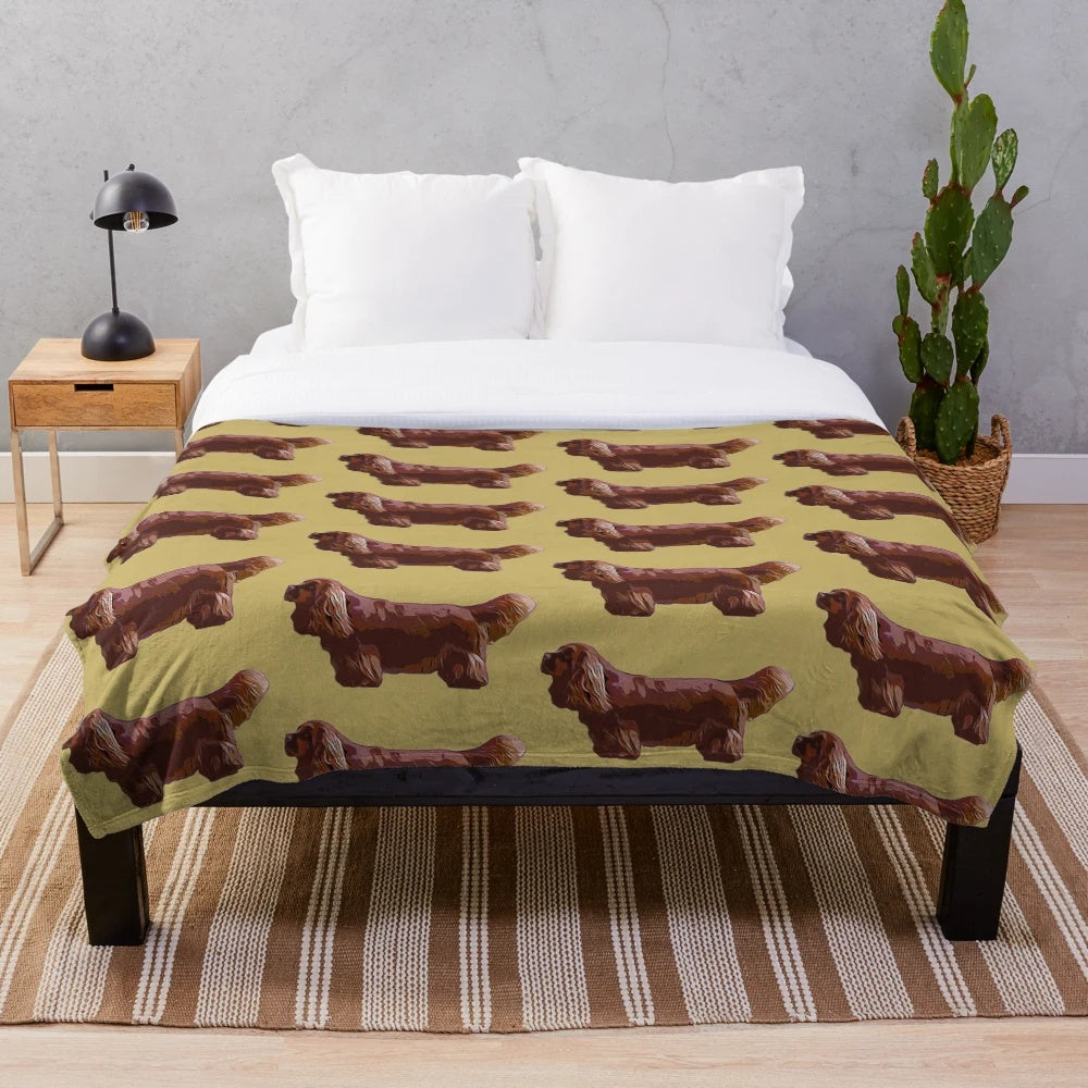 Plush blanket featuring a cute silhouette of a Sussex Spaniel dog