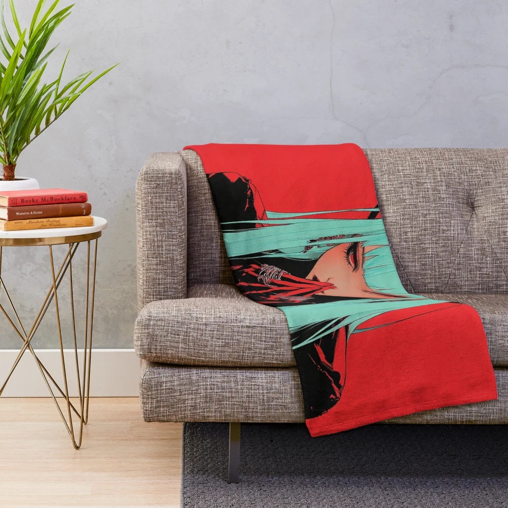 Plush blanket featuring an alt girl with white hair in an anime-inspired style
