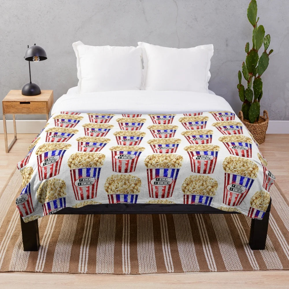 Plush blanket with American flag and popcorn galaxy design