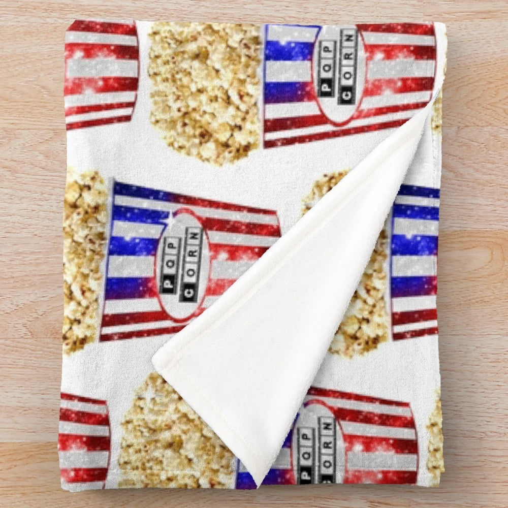Plush blanket with American flag and popcorn galaxy design