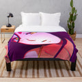Soft and plush blanket with a beautiful anime-style design featuring a cute female character in purple and pink colors.