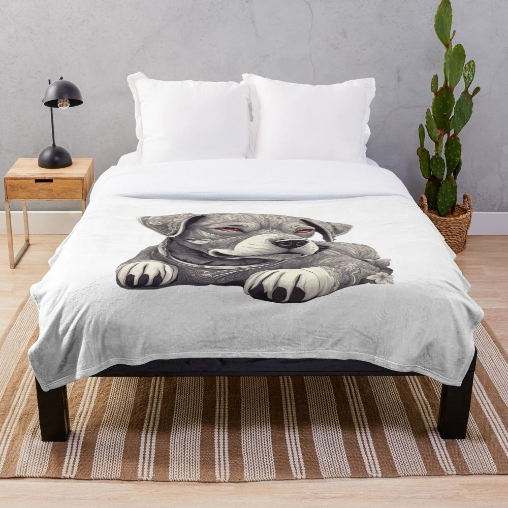 Cozy plush blanket featuring a beautiful artistic dog portrait