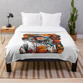 Plush blanket with autumn leaves and urban street art design