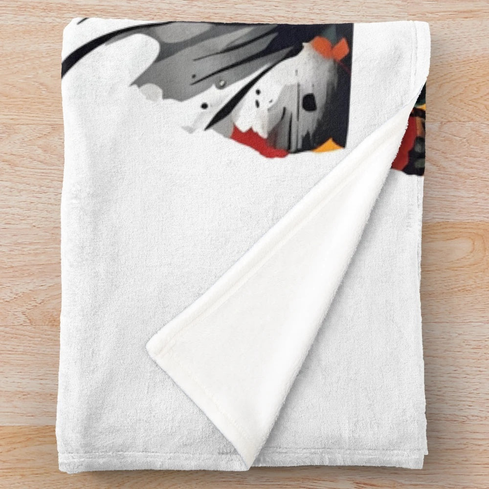 Plush blanket with autumn leaves and urban street art design