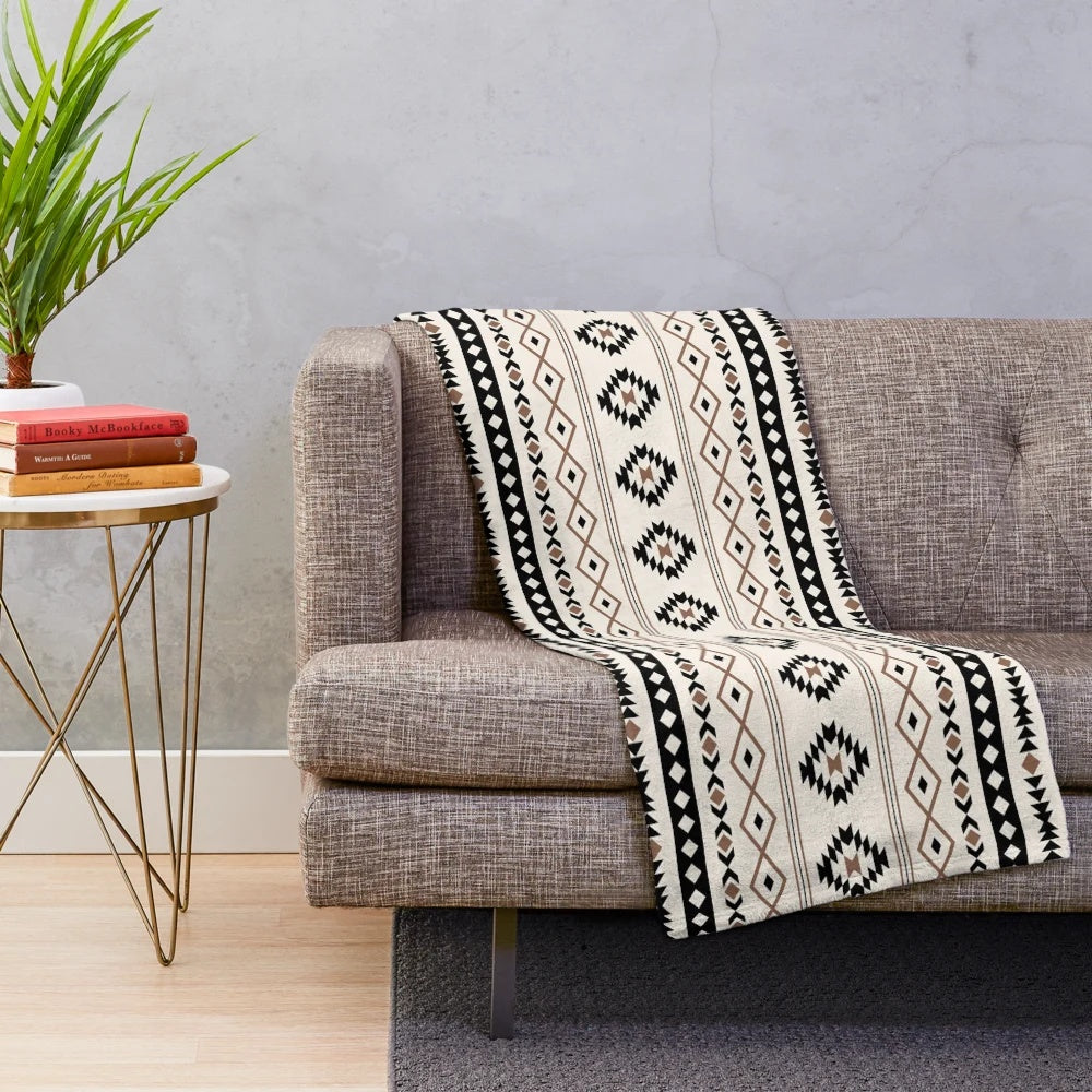 Plush Blanket with Vibrant Aztec and Tribal Patterns