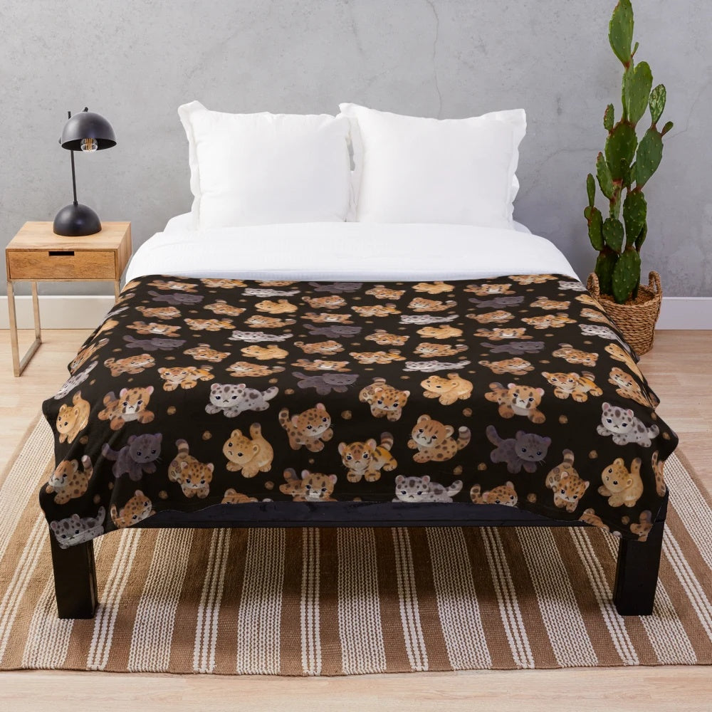 Plush blanket with big cat print design