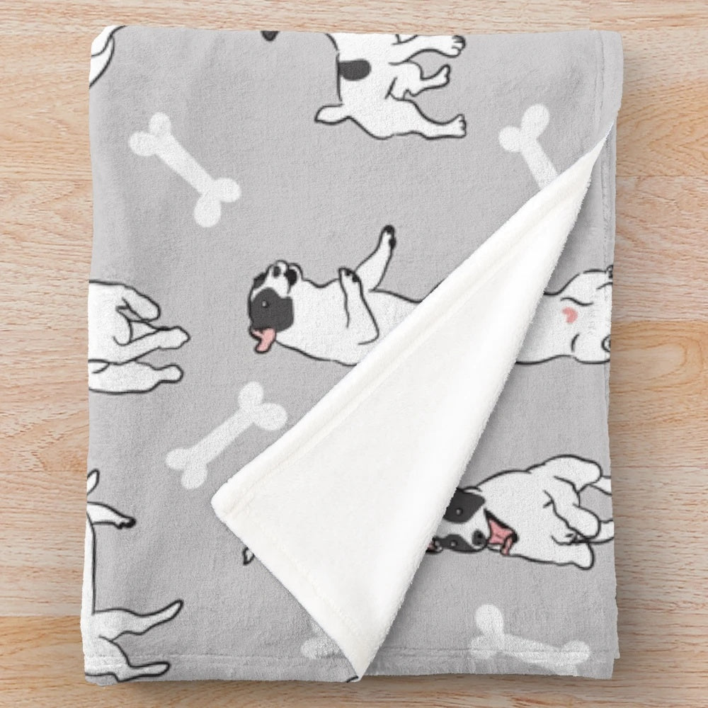Soft, plush blanket with a black and white Jack Russell Terrier dog design on a gray background