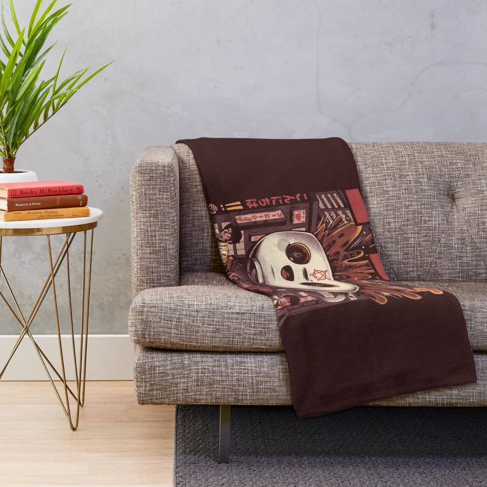 Plush blanket with black magic coffee inspired design