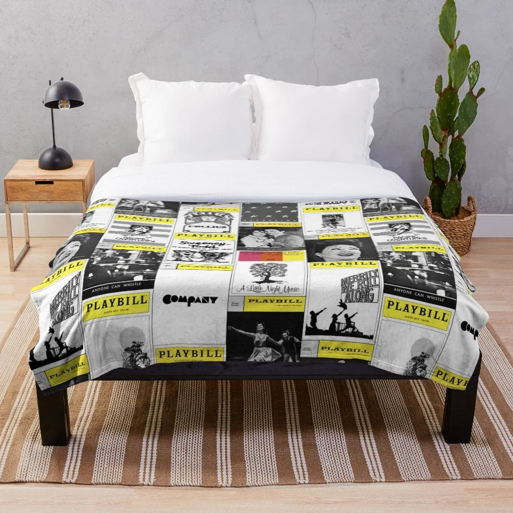 Musical theater plush blanket with playbill designs