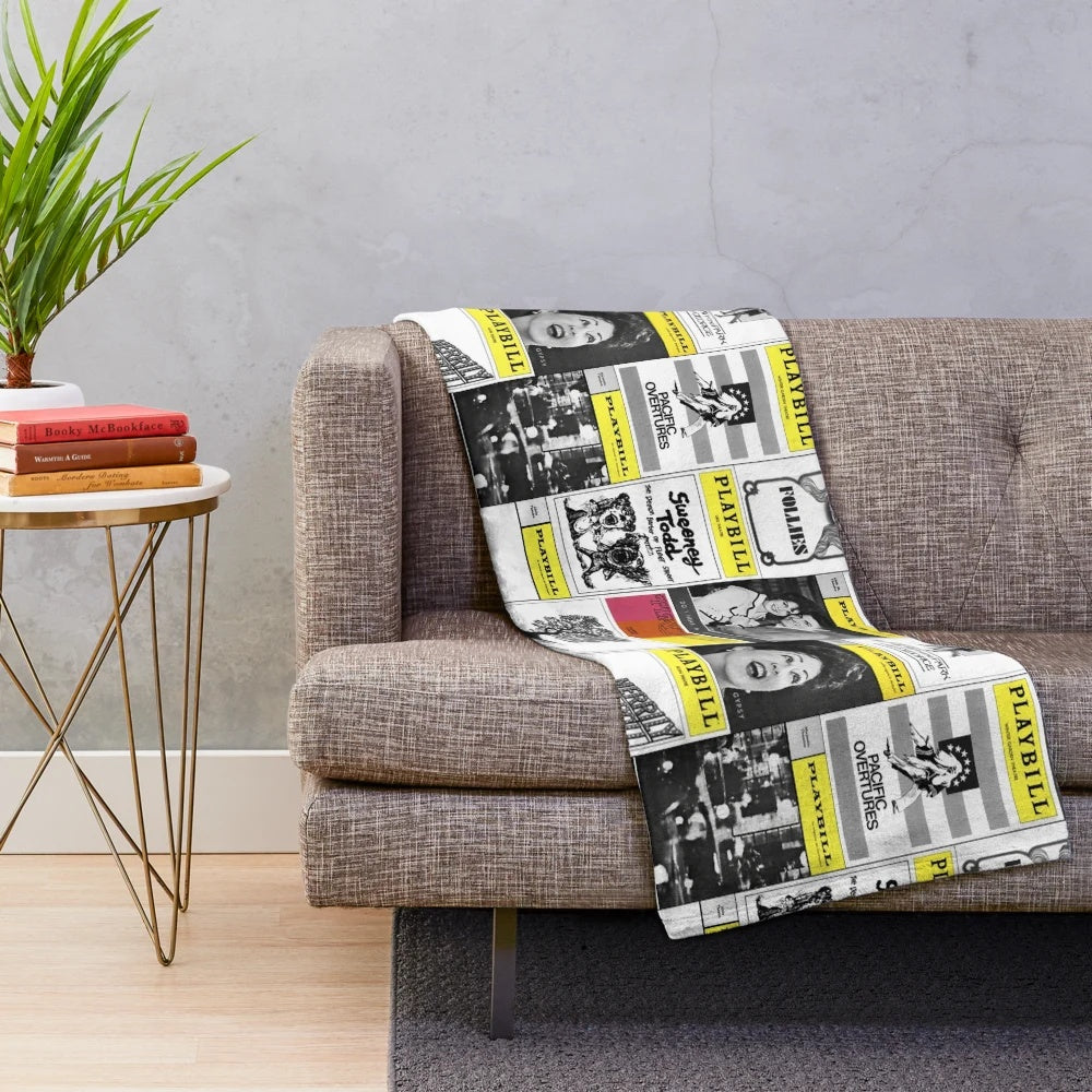 Musical theater plush blanket with playbill designs