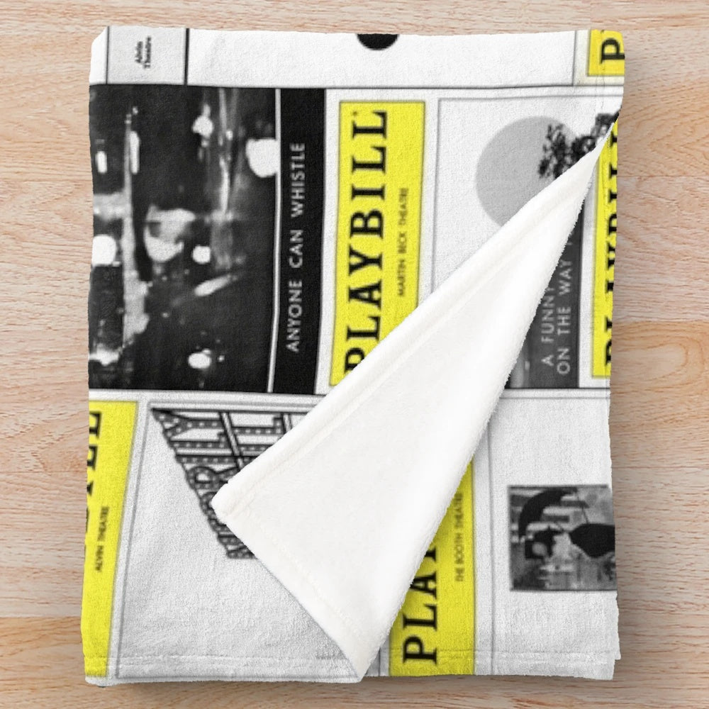 Musical theater plush blanket with playbill designs