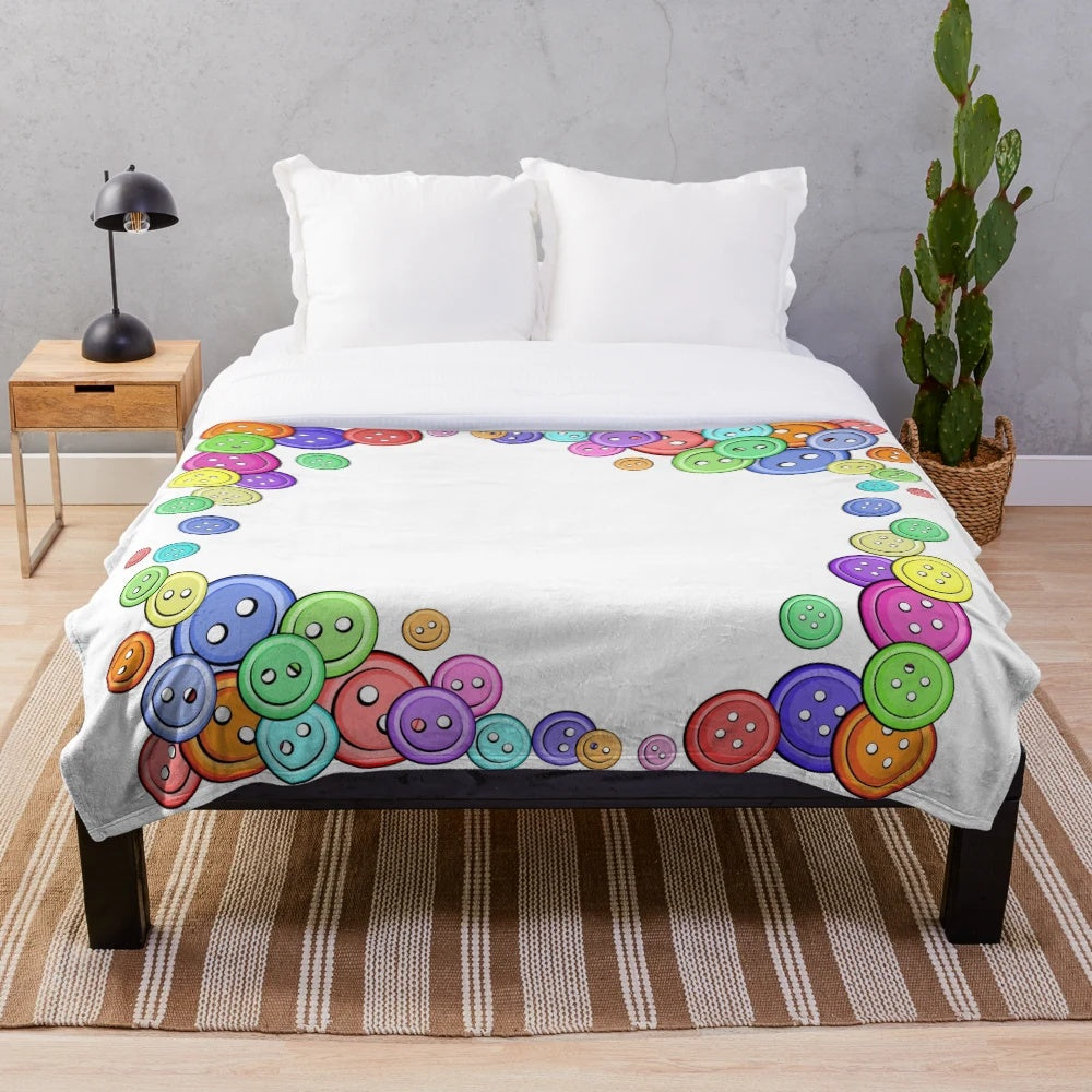 Plush blanket with button frame for sewing and crafting hobbies