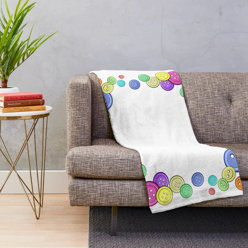 Plush blanket with button frame for sewing and crafting hobbies