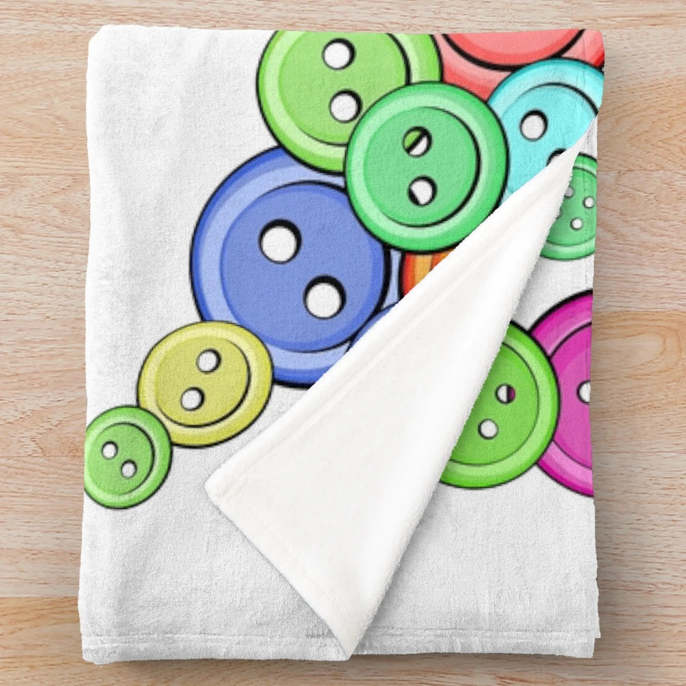Plush blanket with button frame for sewing and crafting hobbies