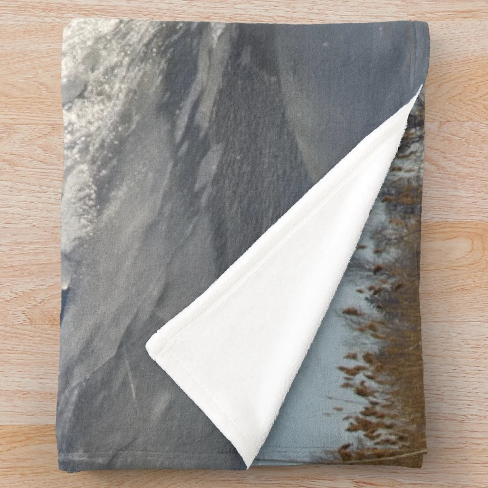 Plush blanket featuring a beautiful winter nature landscape with bare trees, snow, and frozen water