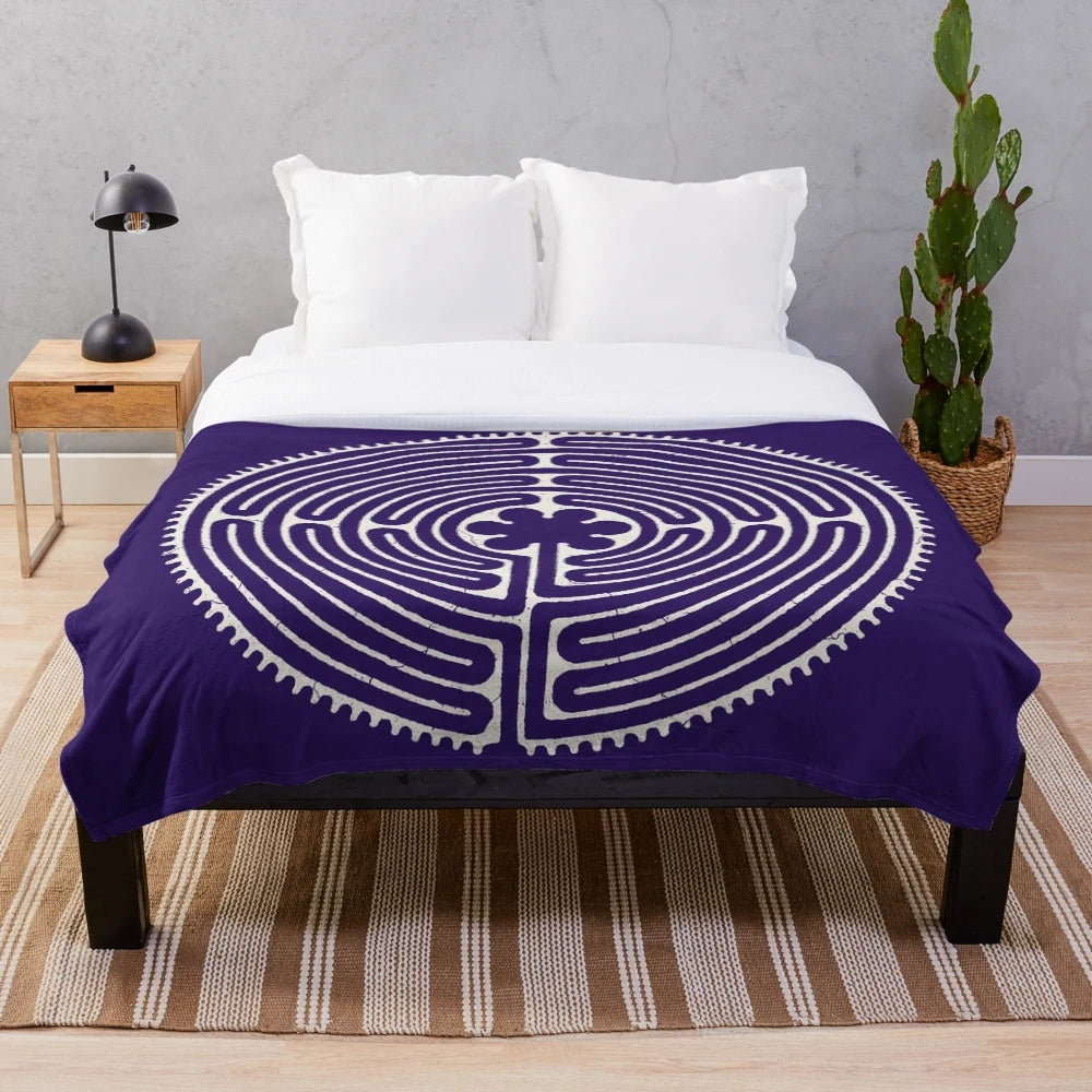 Plush blanket with sacred geometry Chartres labyrinth pattern