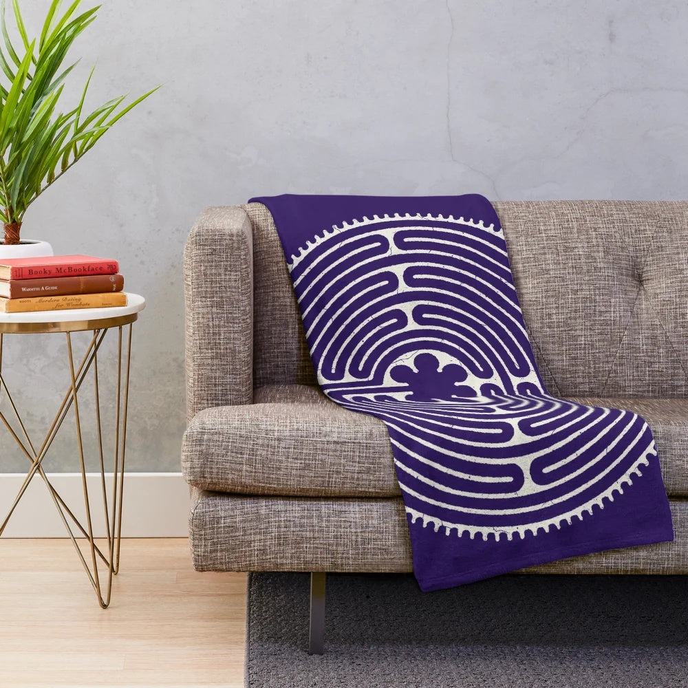 Plush blanket with sacred geometry Chartres labyrinth pattern