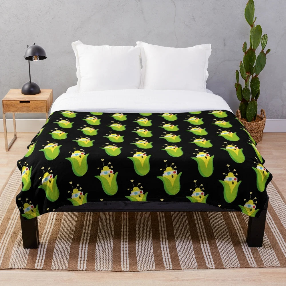 Plush blanket with 3D corn popcorn and glasses design