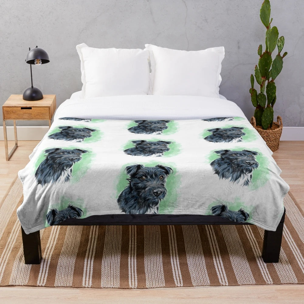 Soft and plush blanket with a watercolor design featuring a patterdale terrier dog