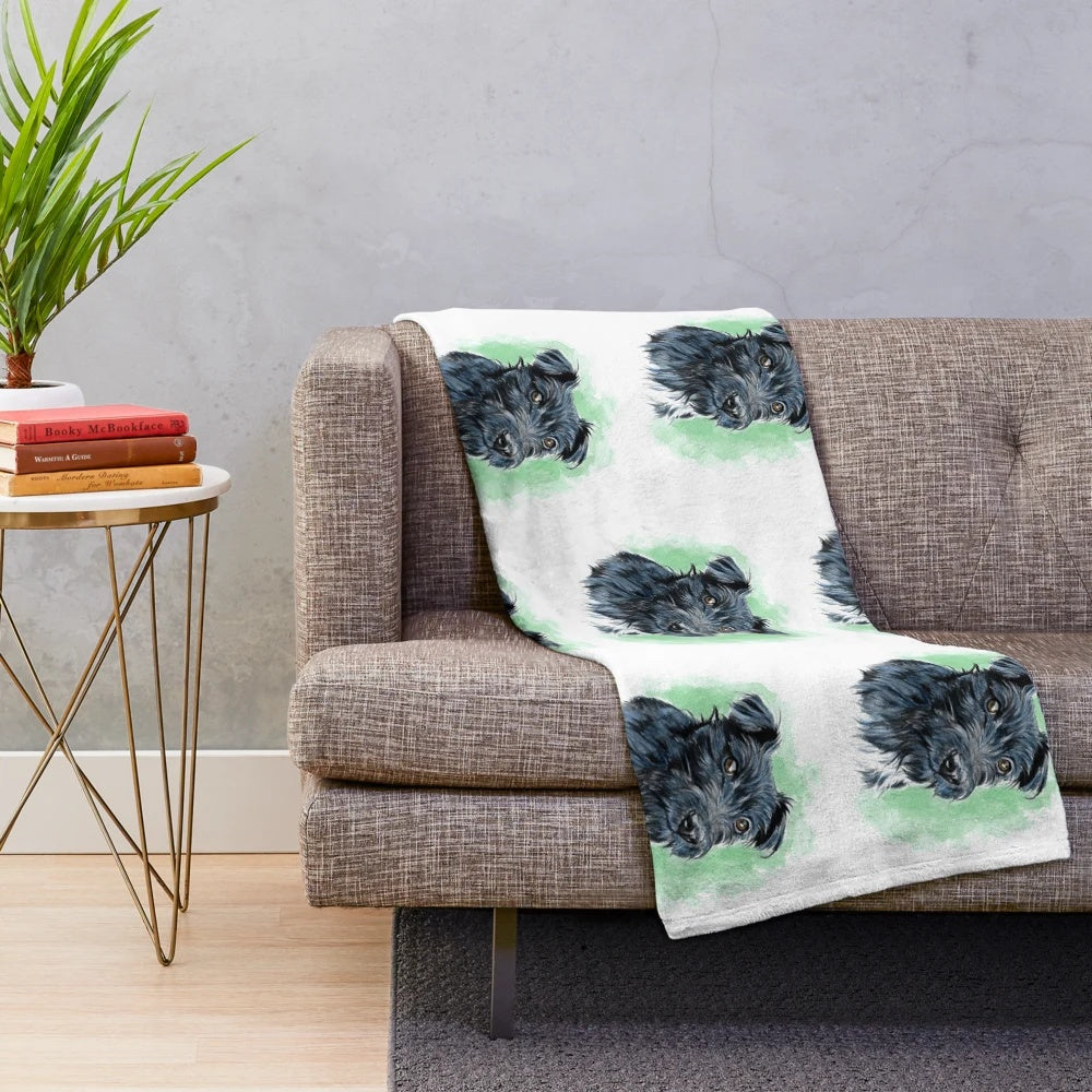 Soft and plush blanket with a watercolor design featuring a patterdale terrier dog