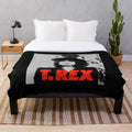 Cozy plush blanket featuring a dinosaur and 1970s music theme