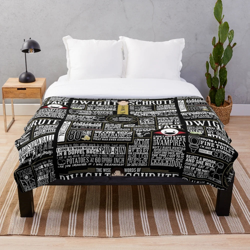 Plush blanket with Dwight Schrute quotes from the TV show The Office