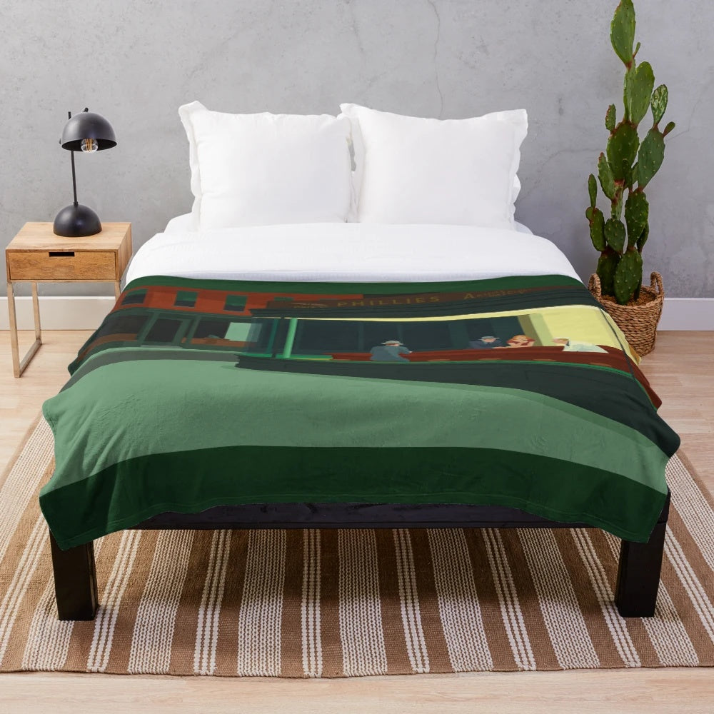 Edward Hopper's Nighthawks Painting Plush Blanket