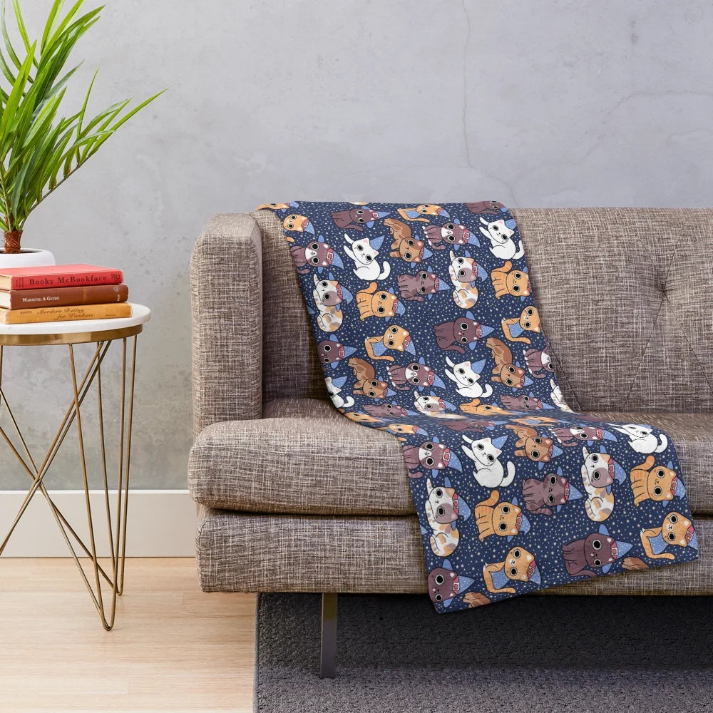 Plush blanket featuring a cute and magical wizard cat design