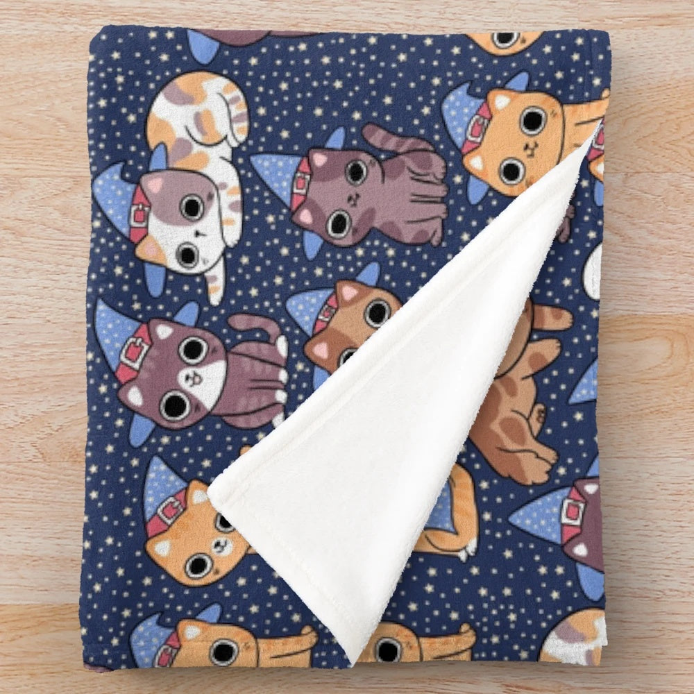 Plush blanket featuring a cute and magical wizard cat design