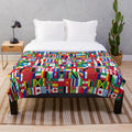 Plush blanket featuring flags of the world design