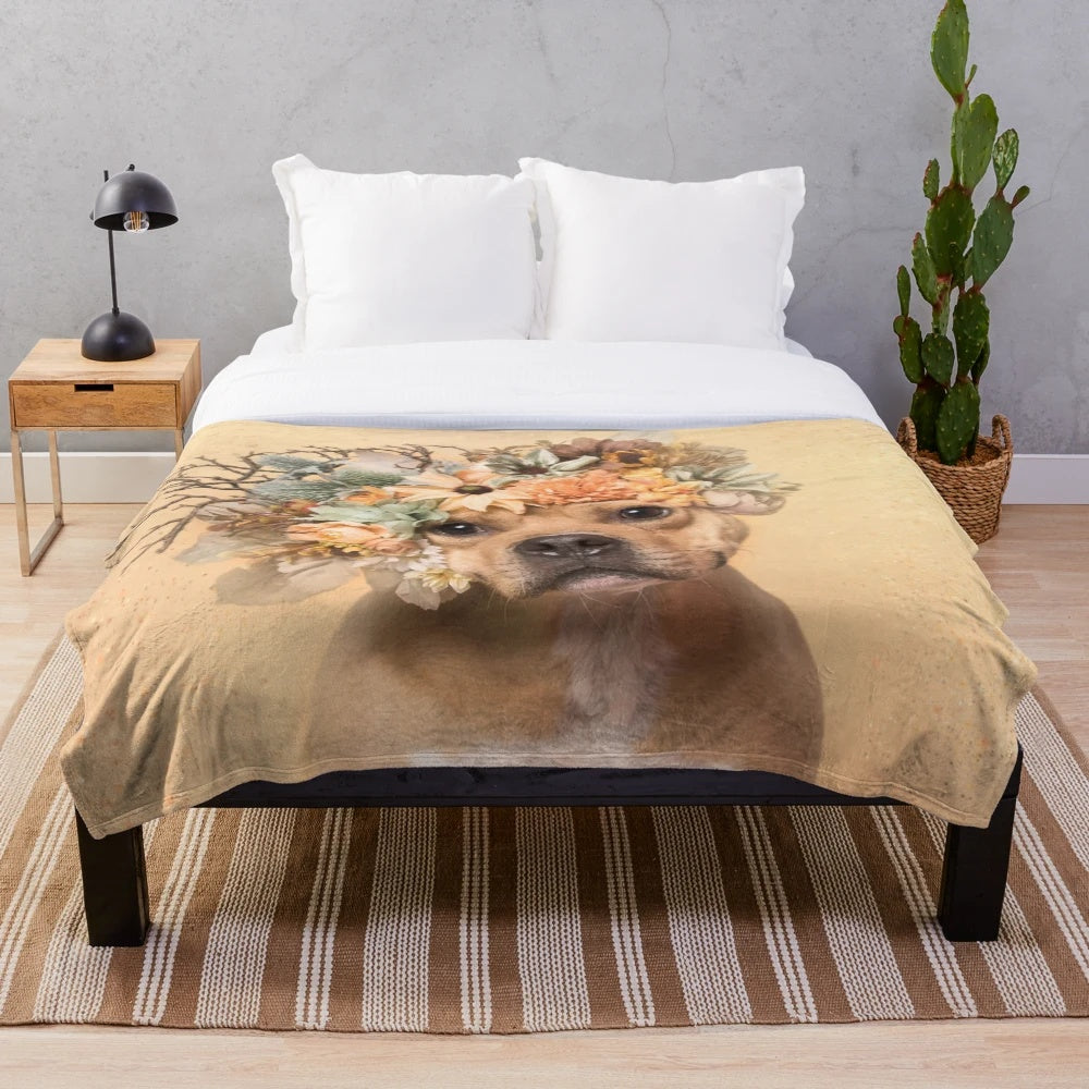 Flower Power Plush Blanket with Pit Bull Graphic