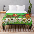 Plush blanket featuring an illustration of foxhounds and horsemen chasing in the countryside
