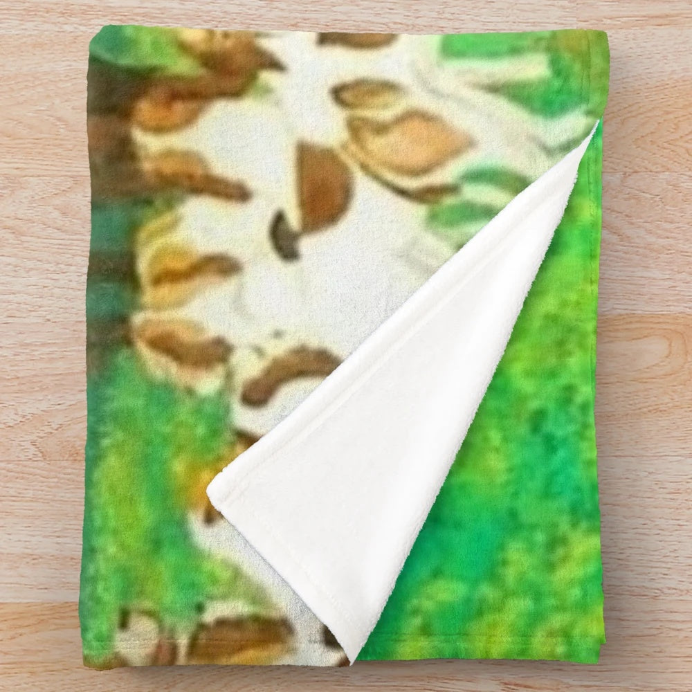 Plush blanket featuring an illustration of foxhounds and horsemen chasing in the countryside