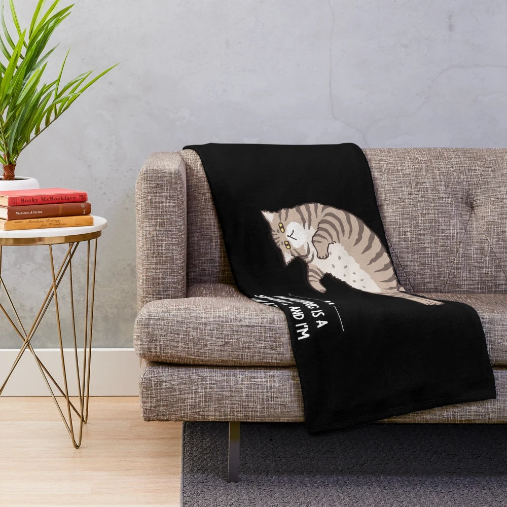 Plush blanket featuring a funny sleepy cat design, ideal for cat lovers and napping enthusiasts