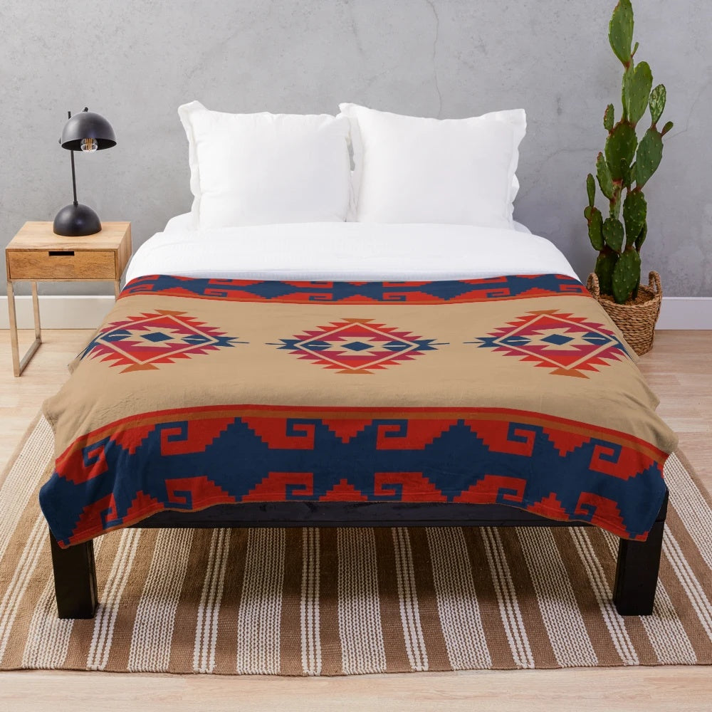 Plush blanket with geometric southwestern pattern inspired by Daryl Dixon from The Walking Dead