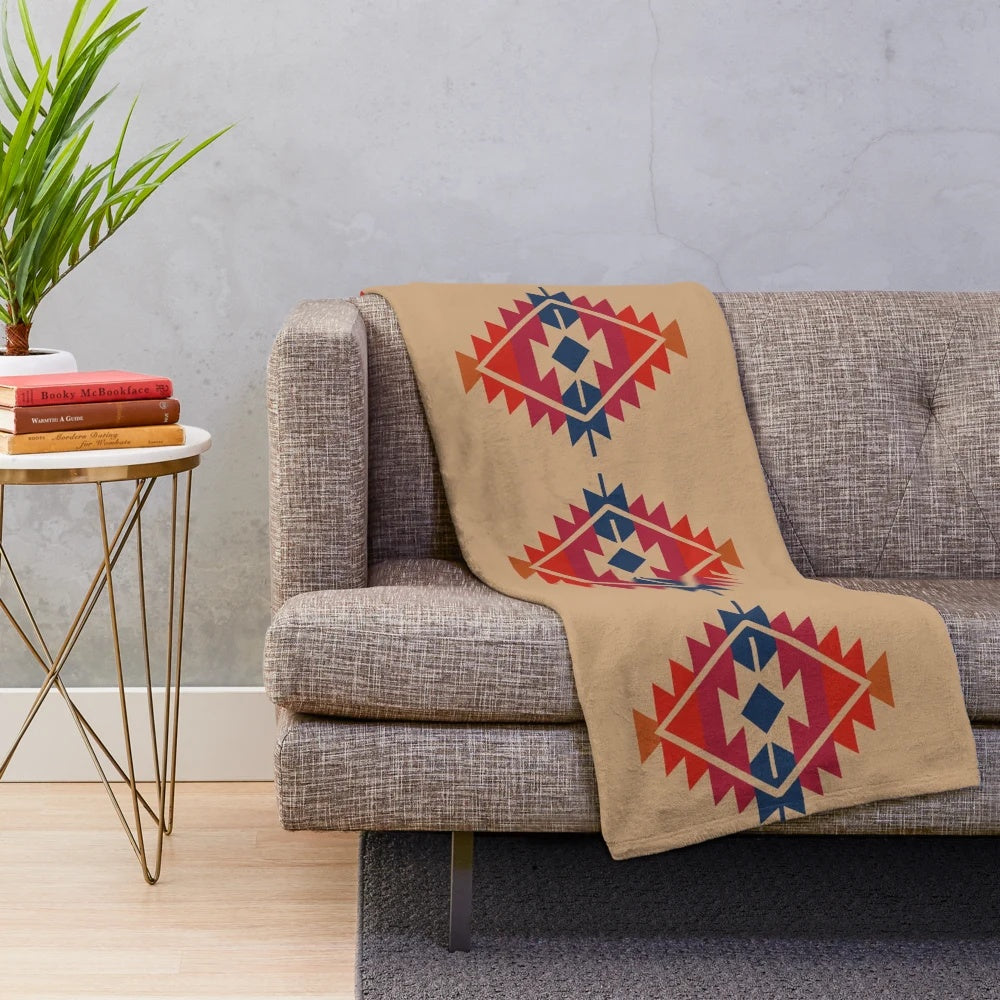 Plush blanket with geometric southwestern pattern inspired by Daryl Dixon from The Walking Dead