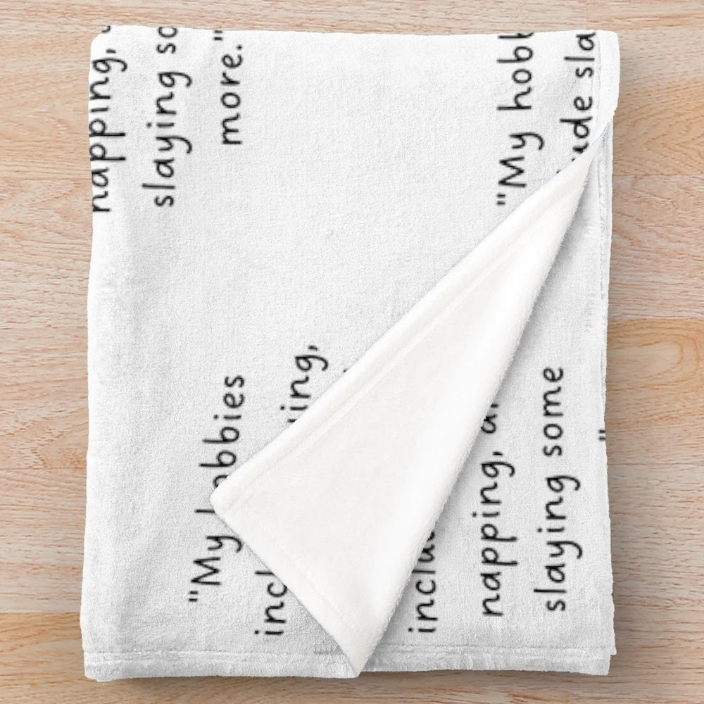 Minimalistic plush blanket with handwritten-style font design for self-care and relaxation