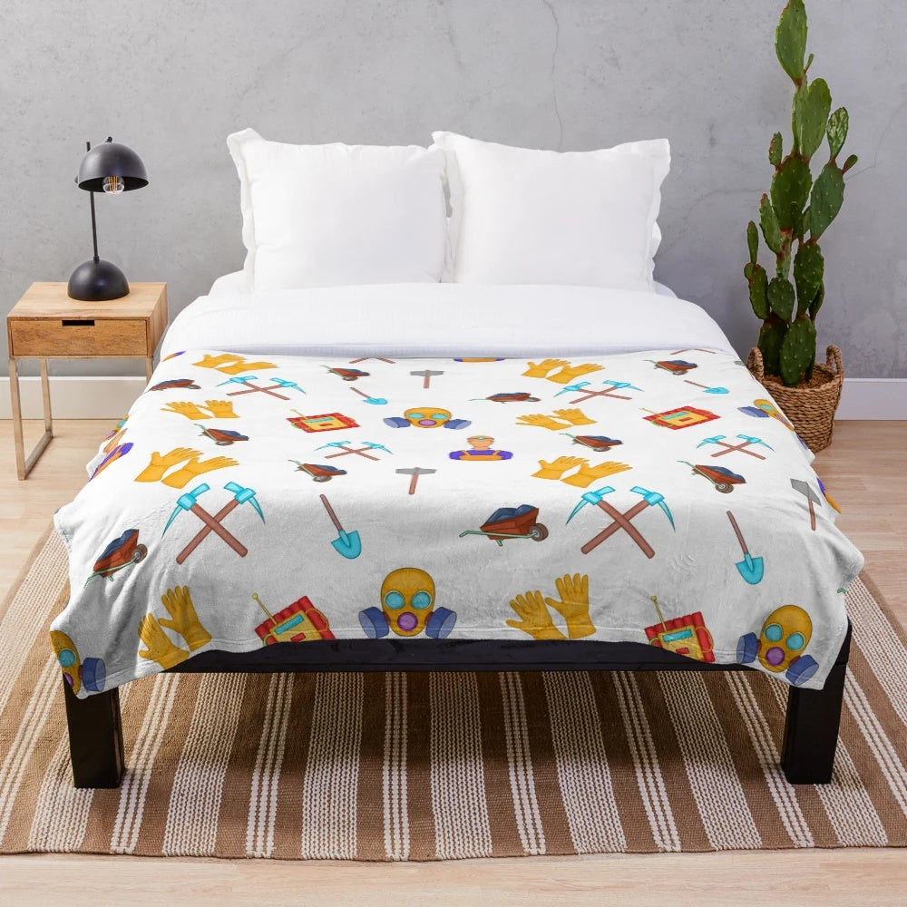 Plush blanket with coal mining pattern, perfect for construction industry workers