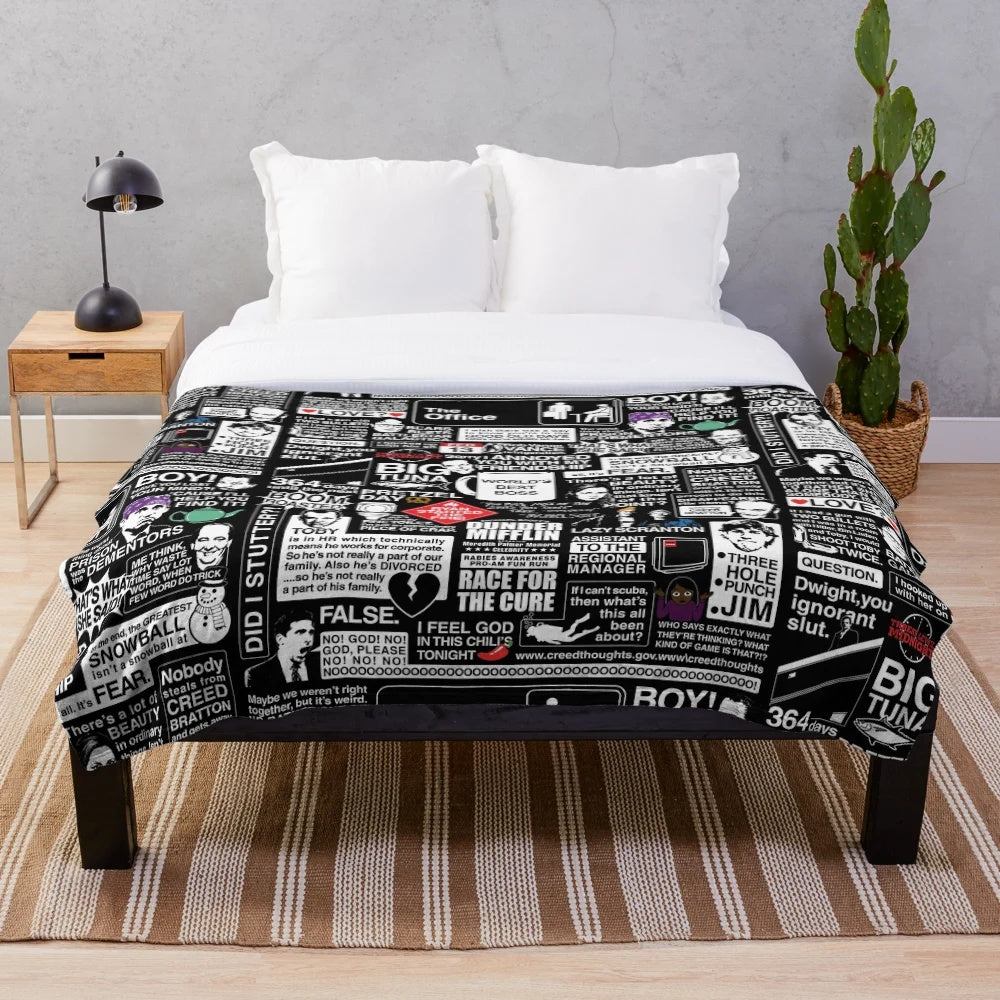 Plush blanket featuring famous quotes from the TV show The Office