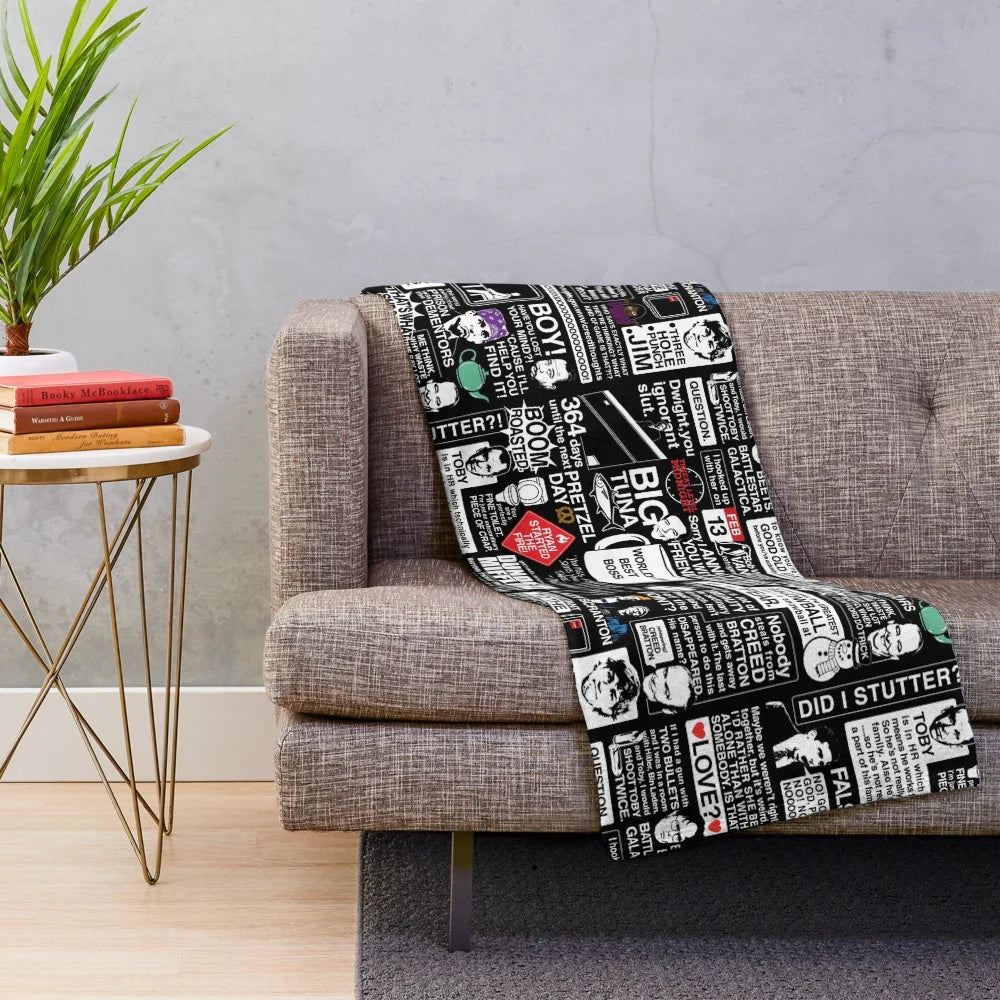 Plush blanket featuring famous quotes from the TV show The Office